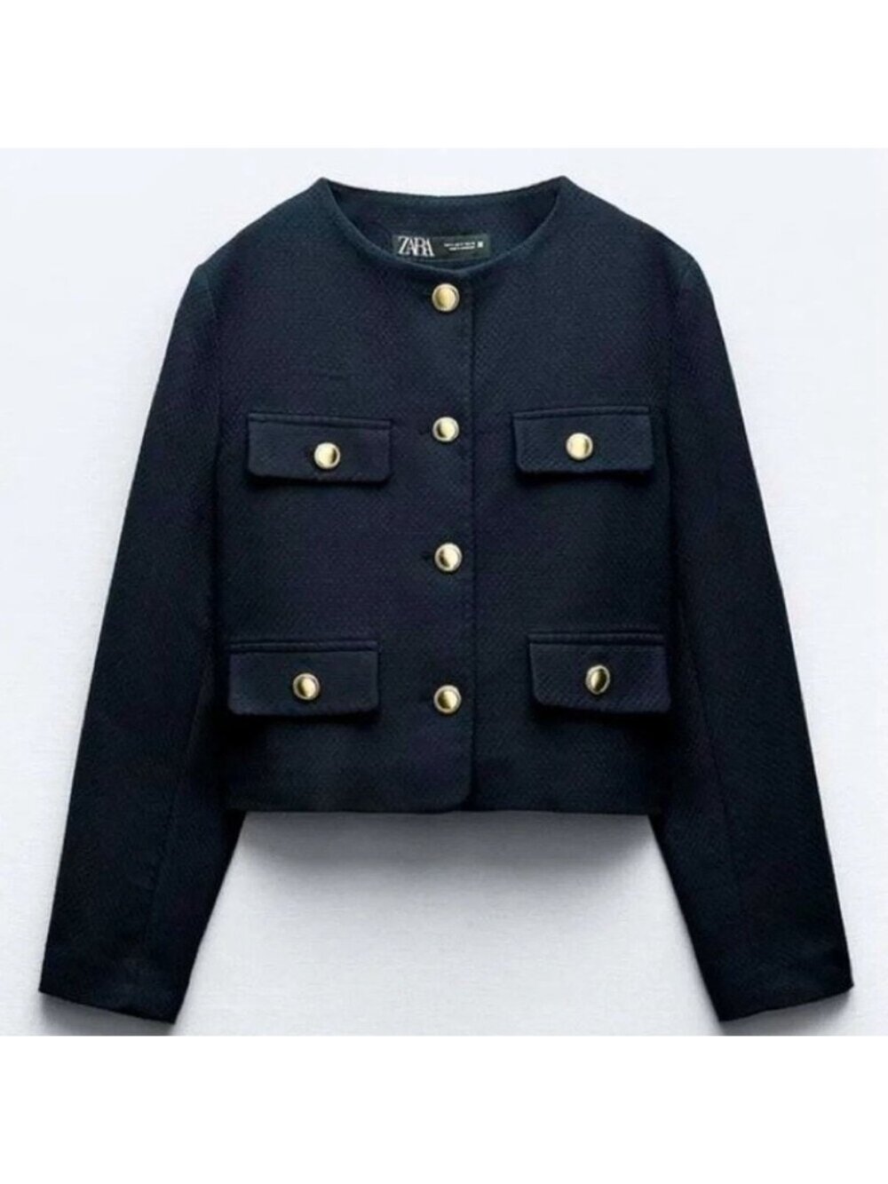 Zara Round-Neck Blazer Navy - Picture 2 of 8